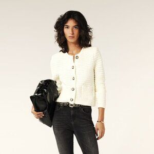 Ba&sh Bash Gaspard Tweed Cardigan Sweater Cream Size Small